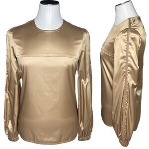 Max Mara Metallic Tan Leather Trim Blouse